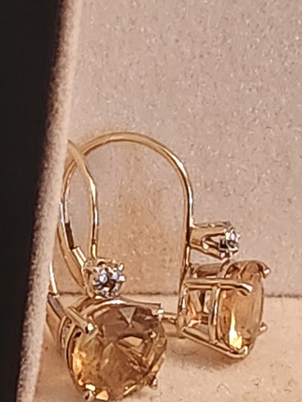 14kt Gold Leverback Earrings with Maderia Citrine + DIAMONDS